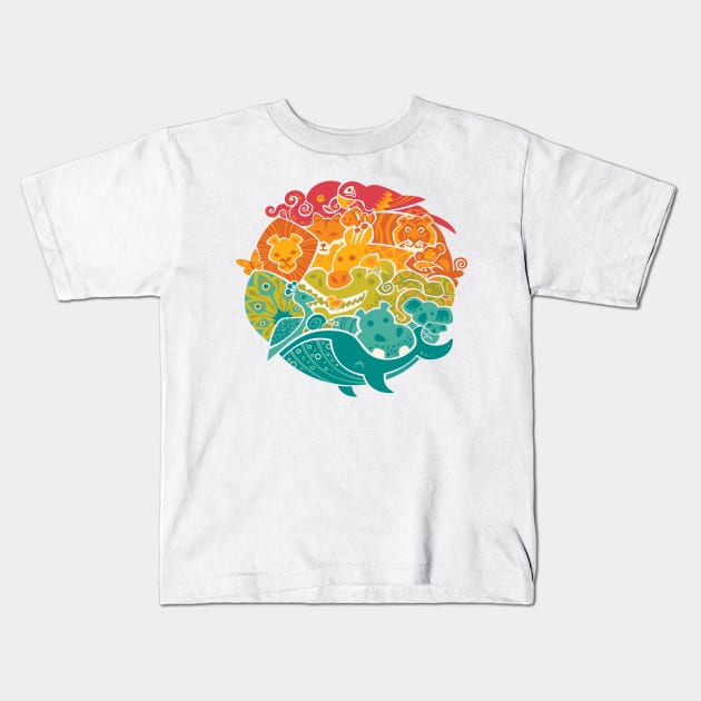Animal Rainbow Kids T-Shirt by Waynem